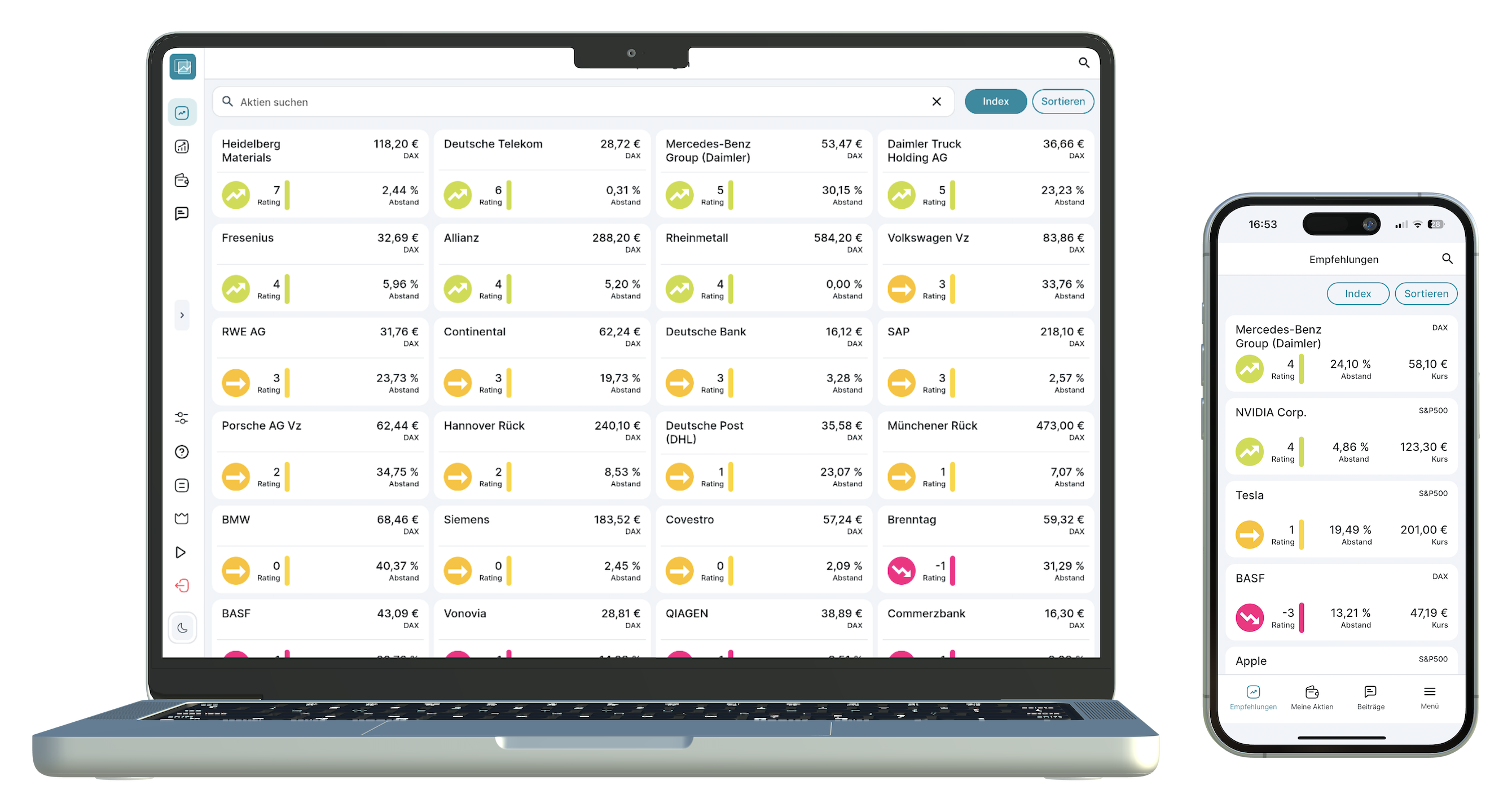 TransparentShare Aktienbewertungen auf Desktop und Mobile